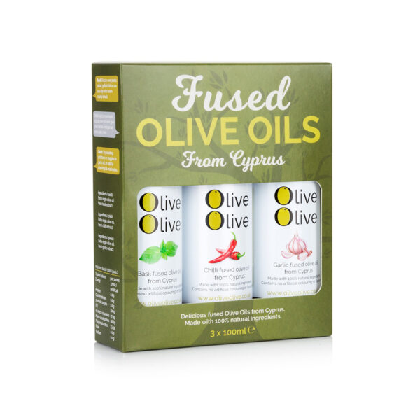 Olive Olive 3 x Fused Extra Virgin Olive Oil Gift Pack (Basil, Garlic & Chilli)