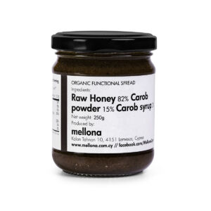 Mellona Organic Functional Raw Honey With Carob & Carob Powder (Front) 250g