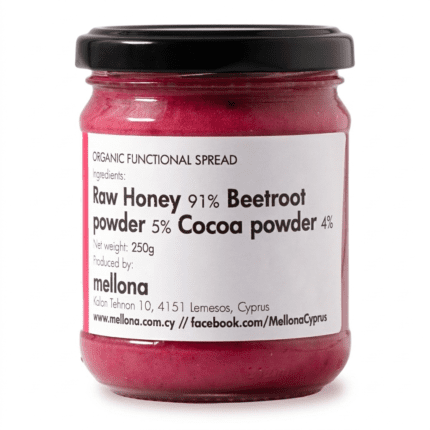 Mellona Organic Raw Honey with Beetroot & Cocoa 250g Front