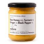 Mellona Organic Raw Honey with Turmeric & Ginger 250g front