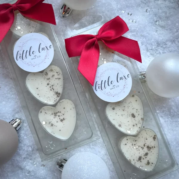 Little Luxe Wax Co Snap Bars Soy Wax Melts Christmas Hearts White Cashmere & Pear