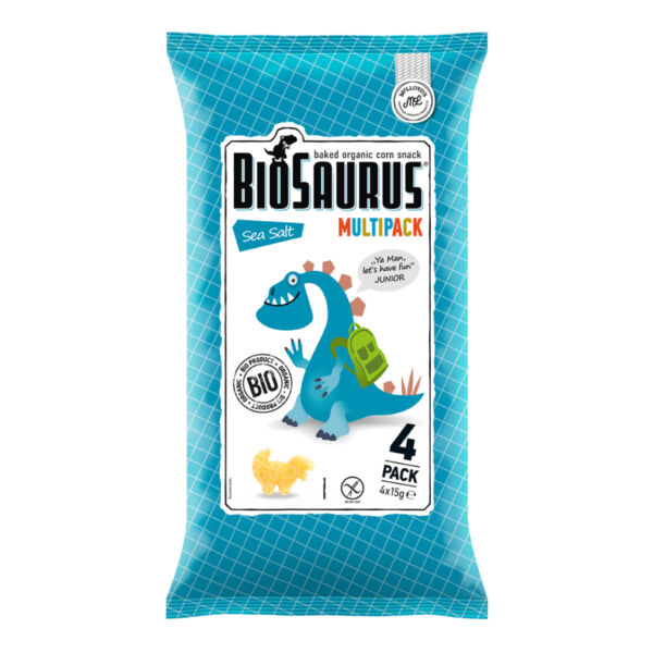 McLLOYD'S BioSaurus Organic Baked Corn Snack for Kids "Sea Salt" Multipack 4 x 15g