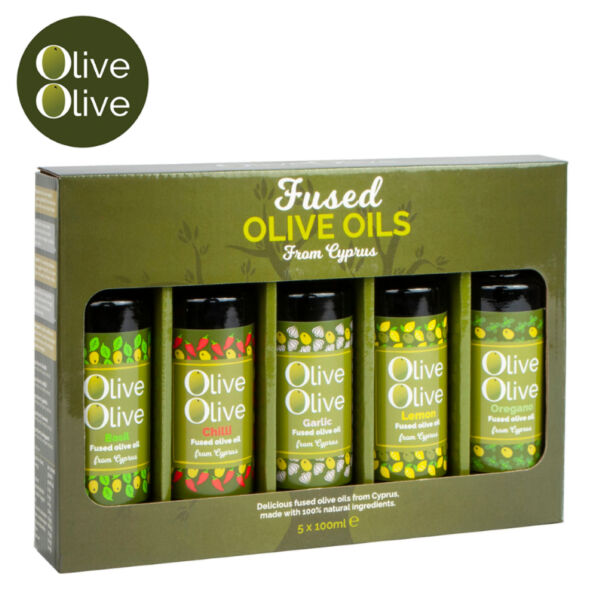 Olive Olive Fused Olive oils Gift Set Basil, Chilli, Garlic, Lemon, Oregano 5 x 100ml
