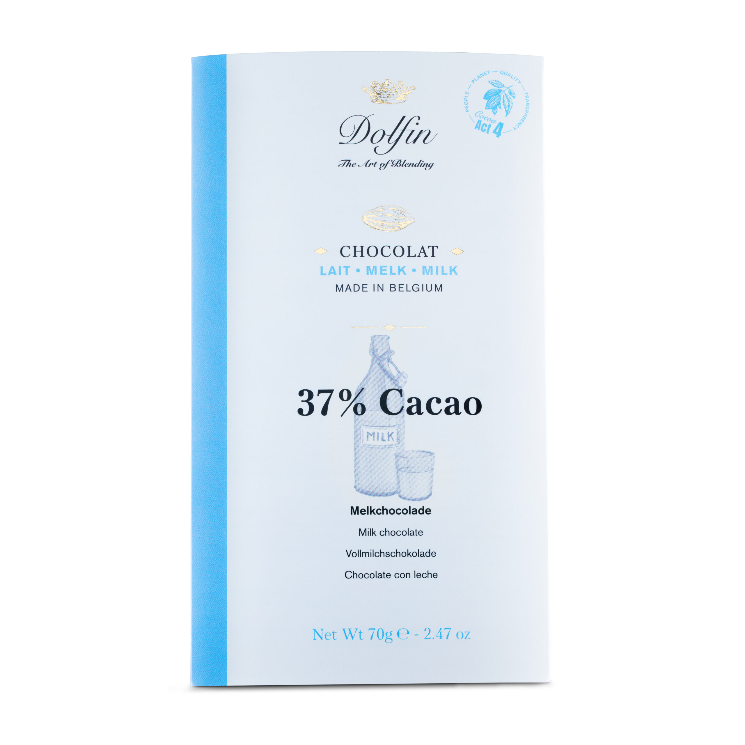 Dolfin Belgian Milk Chocolate Bar 37% Cocoa 70g Dolfin Belgian Milk Chocolate Bar 37% Cocoa 70g