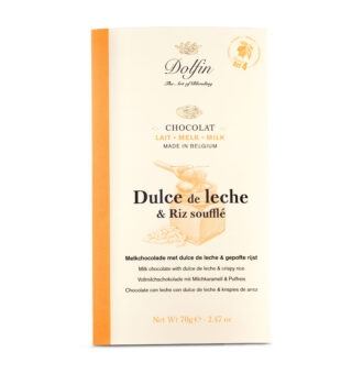 DOLFIN Belgian milk chocolate bar dulche de leche and crispy rice 70g