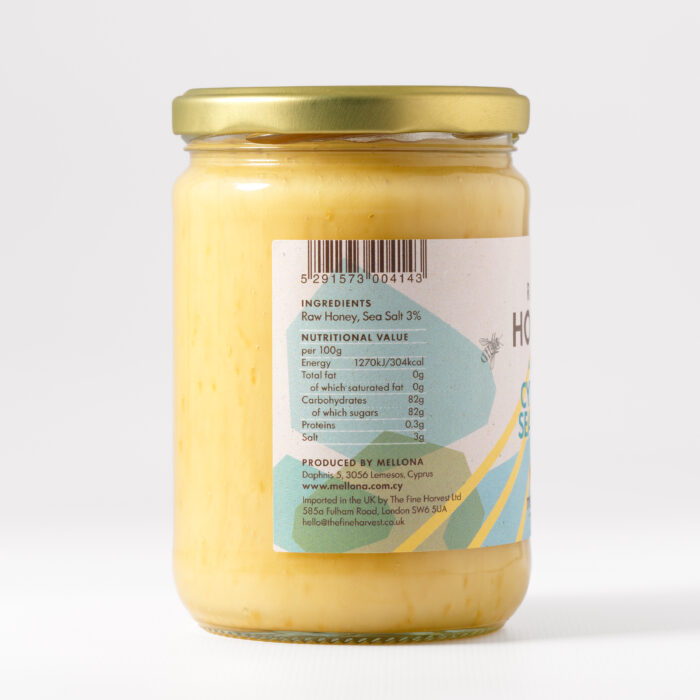 Mellona raw honey with Cyprus sea salt 1kg side jar