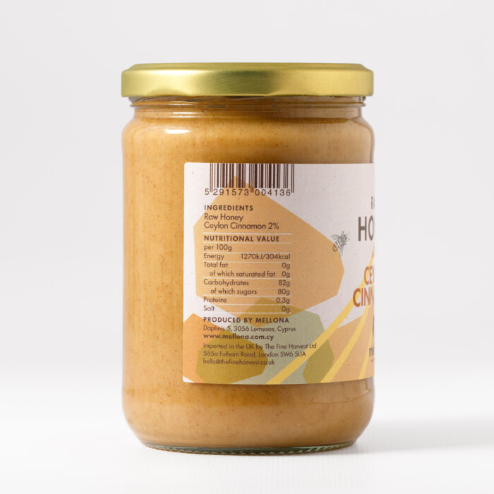 Mellona raw honey with Ceylon cinnamon 1kg side jar